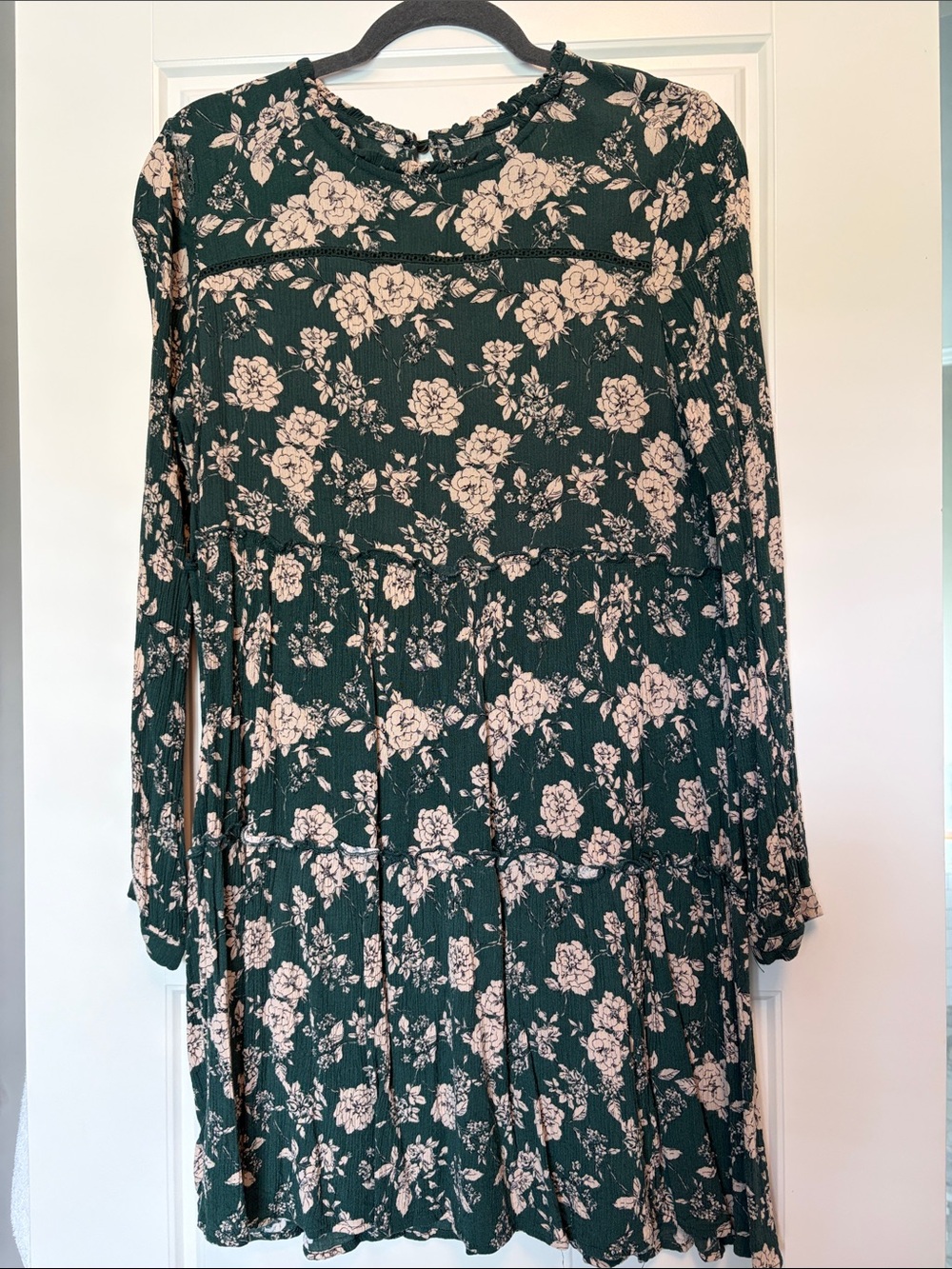Women's Dark Green Floral Long-Sleeve Tunic Top